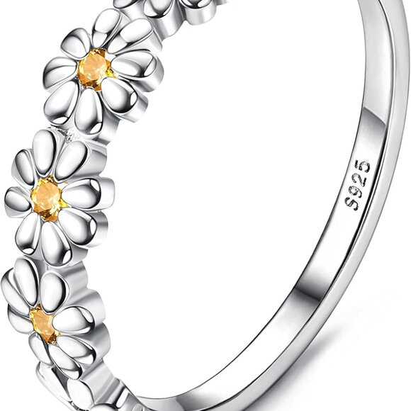 Sterling Silver Daisy Ring 18K Gold Plated Colorful Cubic Zirconia Women - Picture 1 of 7